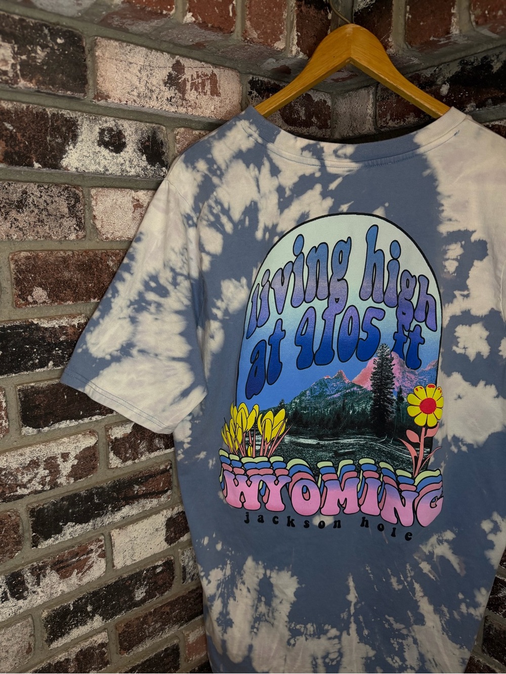 Wyoming Jackson Hole Living High at 9,105 ft Bleach Tiedye Short Sleeve Tee